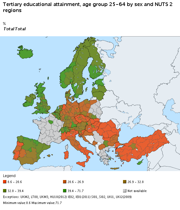 Tasso laureati in Europa