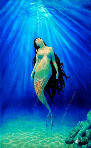 Sirena sospesa in acqua a olio su tela
